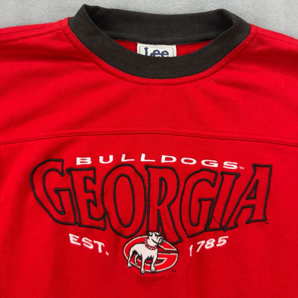 Vintage Lee Sport Georgia Bulldogs Sweatshirt Red Black Embroidered Medium - Picture 3 of 6